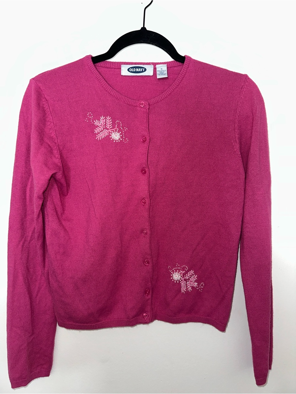 Old Navy Hot Pink Embroidered Button-Front Cardigan